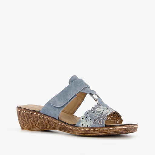 Dames slippers met sleehak grijsblauw