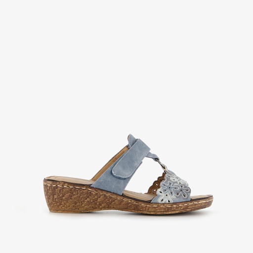 Dames slippers met sleehak grijsblauw