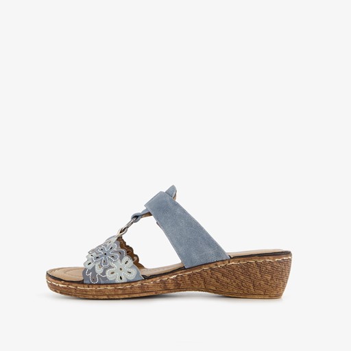 Dames slippers met sleehak grijsblauw
