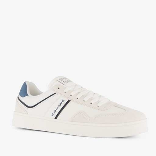 Leren heren sneakers wit blauw