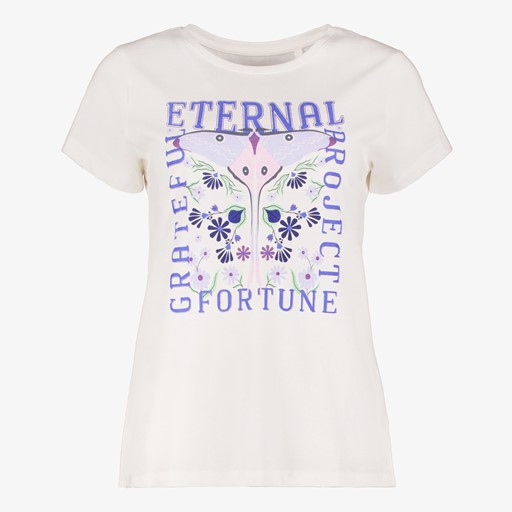 Dames T-shirt met paarse print wit