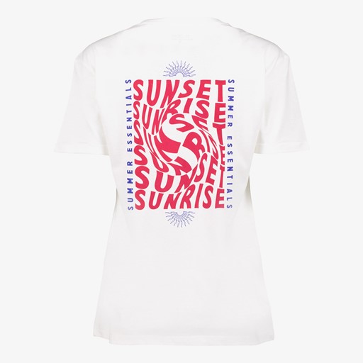 Dames T-shirt met backprint sunset wit
