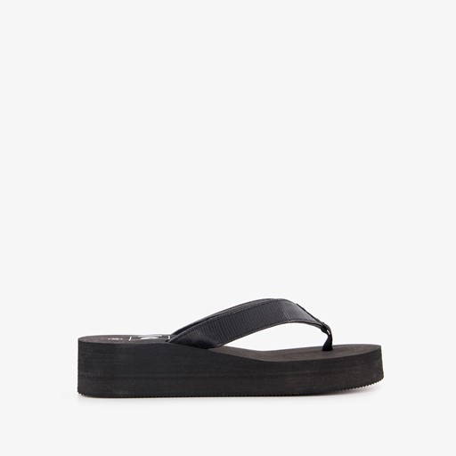 Dames teenslippers met sleehak zwart