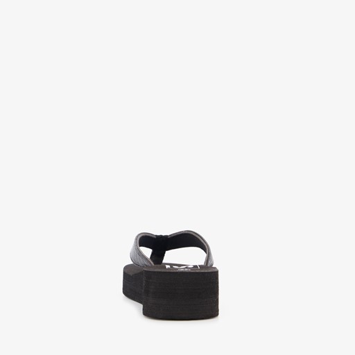 Dames teenslippers met sleehak zwart