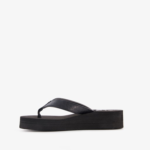 Dames teenslippers met sleehak zwart