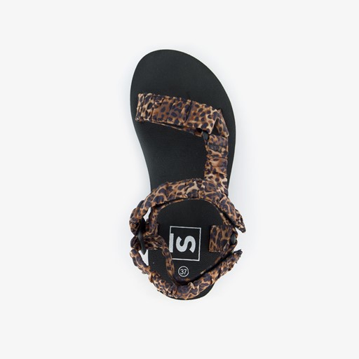 Dames sandalen met panterprint zwart