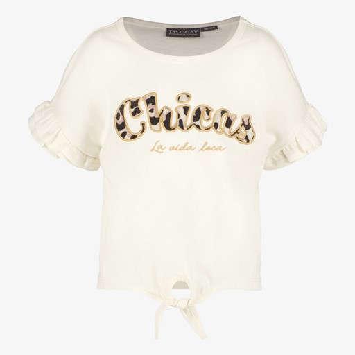 Geknoopt meisjes T-shirt met tekst wit