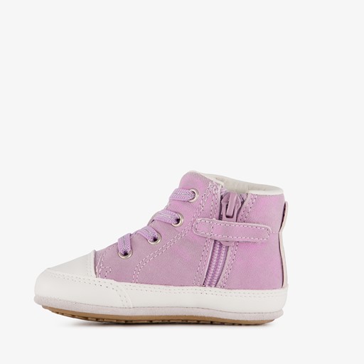 Leren babyschoenen paars met hartjes