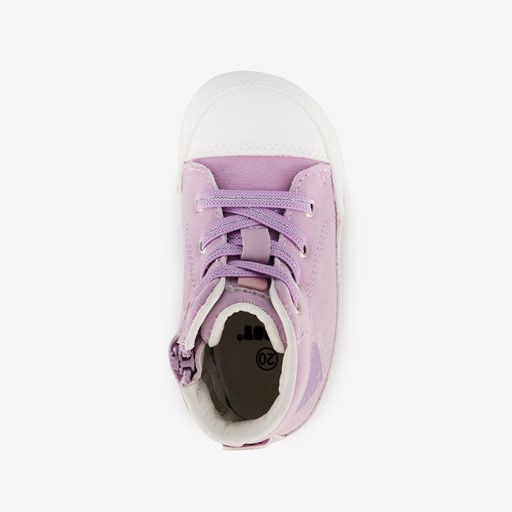 Leren babyschoenen paars met hartjes