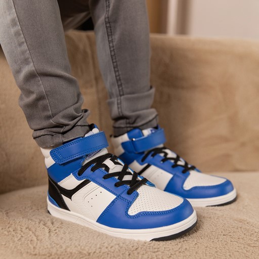 Hoge jongens sneakers blauw wit