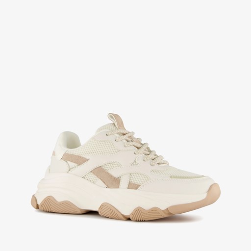 Dames dad sneakers wit beige