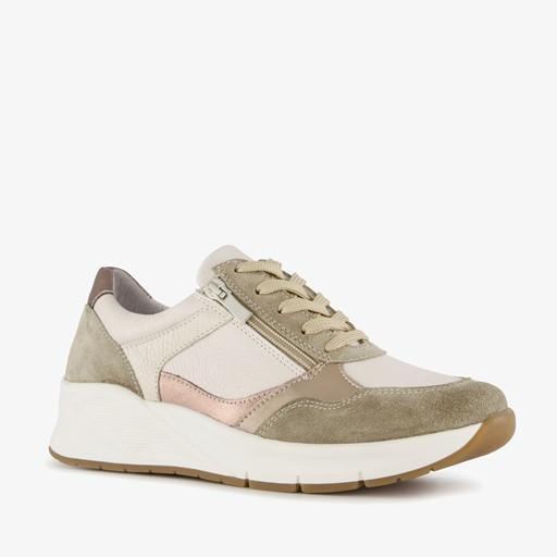 Leren dames sneakers khaki