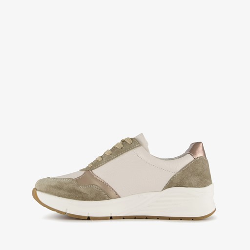 Leren dames sneakers khaki