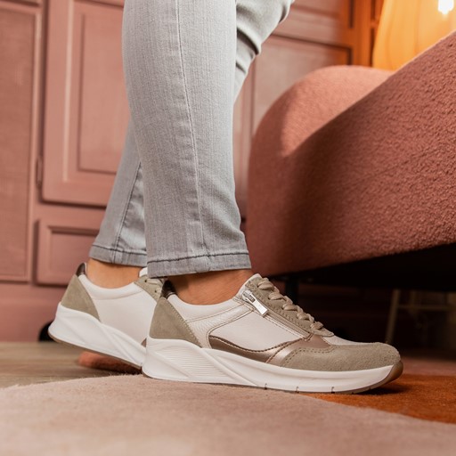 Leren dames sneakers khaki