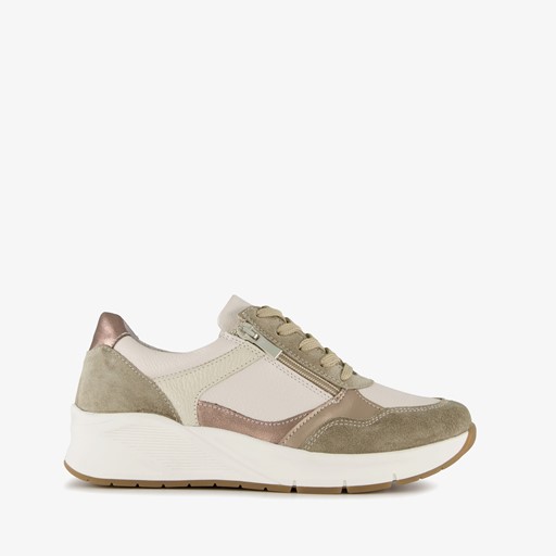 Leren dames sneakers khaki
