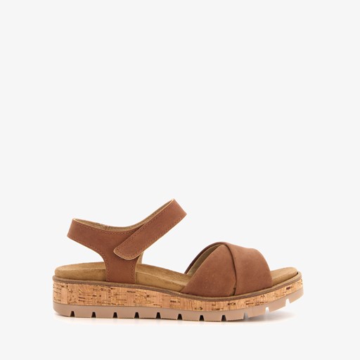 Leren dames sandalen cognac