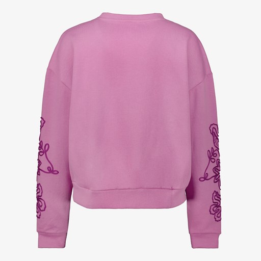 Dames sweater met geborduurde mouwen roze