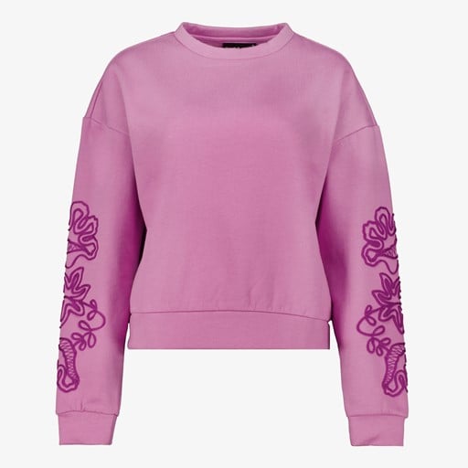 Dames sweater met geborduurde mouwen roze