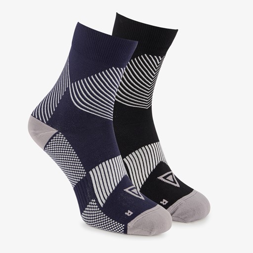 2 paar halflange compressiesokken blauw zwart