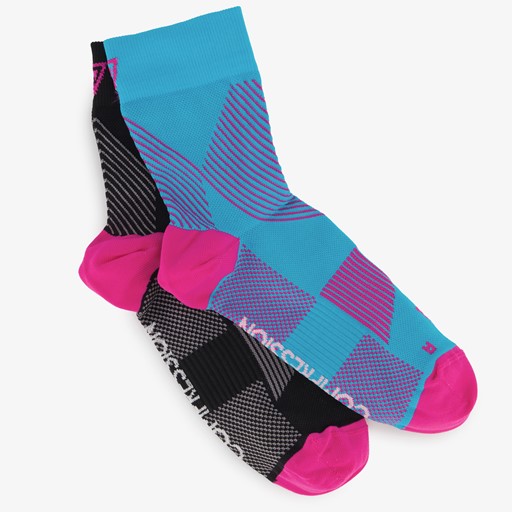 2 paar halflange compressiesokken blauw roze