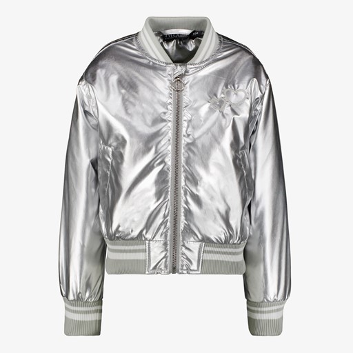 Metallic meisjes bomberjack zilver