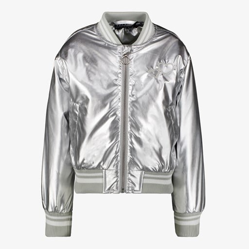 Metallic meisjes bomberjack zilver