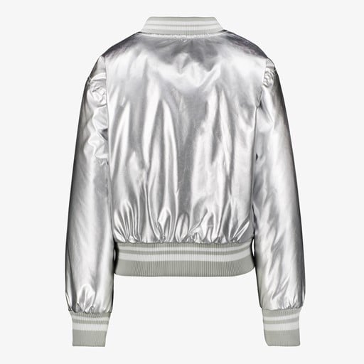 Metallic meisjes bomberjack zilver
