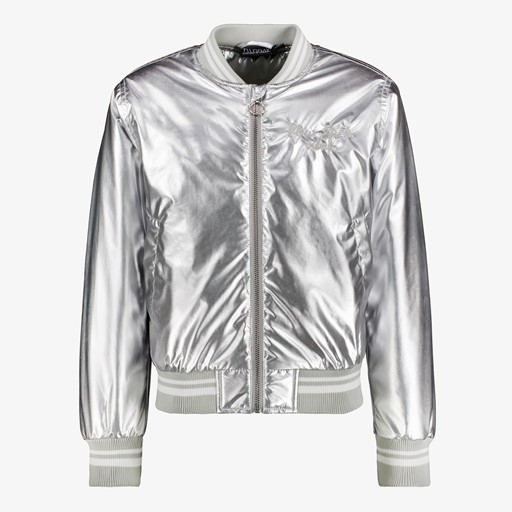 Metallic meisjes bomberjack zilver
