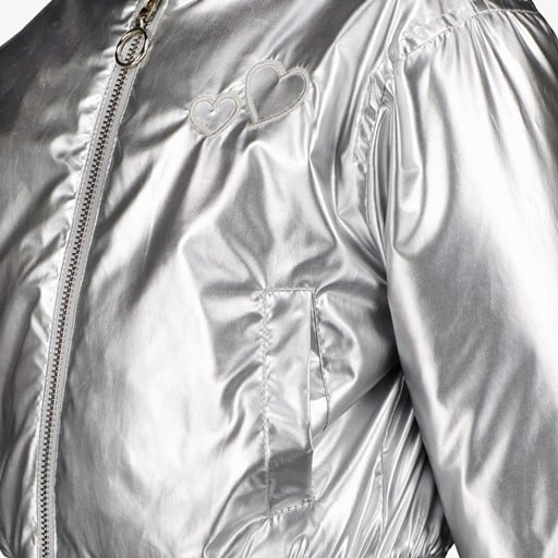 Metallic meisjes bomberjack zilver