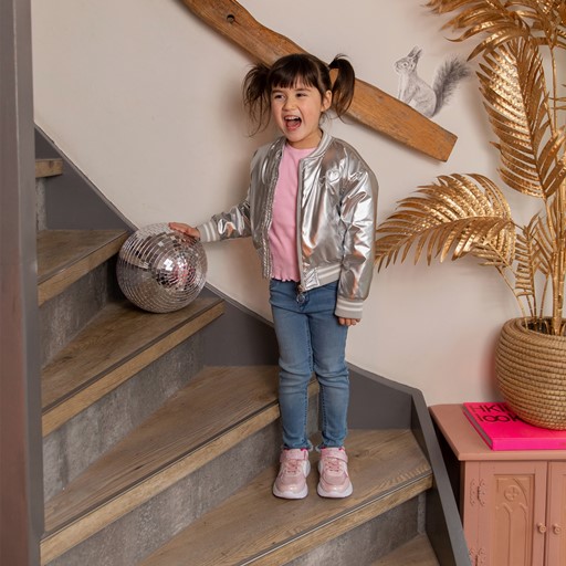 Metallic meisjes bomberjack zilver