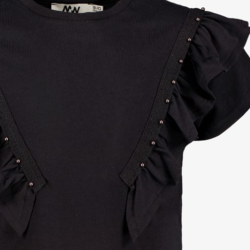 Meisjes T-shirt met ruches zwart