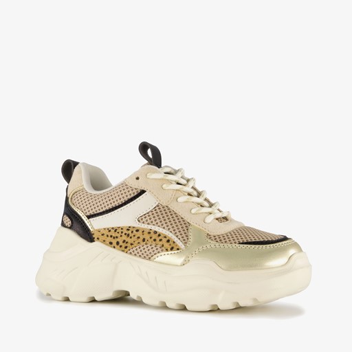 Meisjes dad sneakers beige metallic