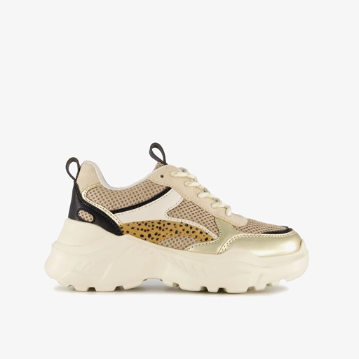 Meisjes dad sneakers beige metallic