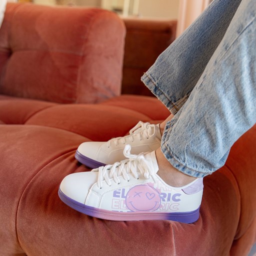 Meisjes sneakers met smiley wit pastel