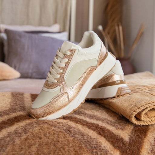 Metallic dames sneakers beige goud