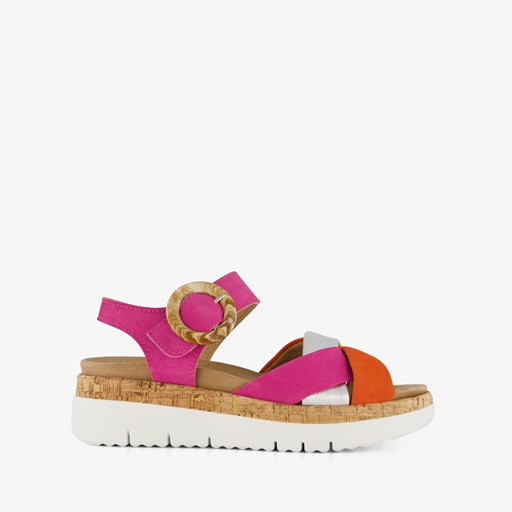Leren dames sandalen roze oranje