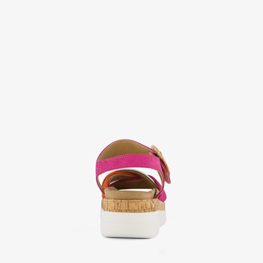 Leren dames sandalen roze oranje