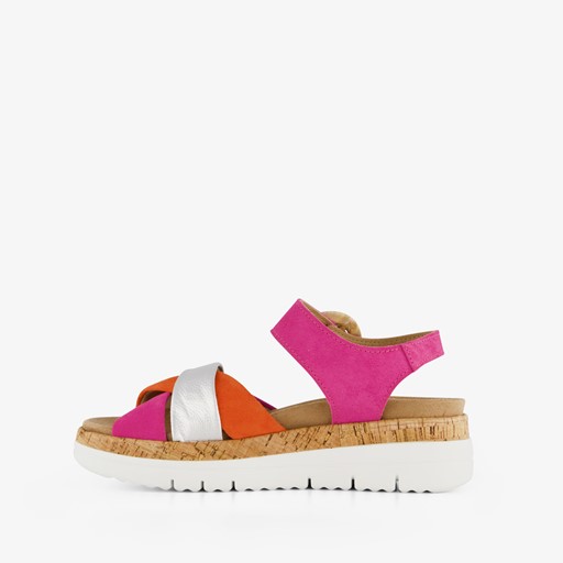 Leren dames sandalen roze oranje