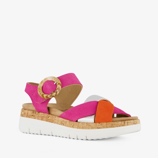 Leren dames sandalen roze oranje