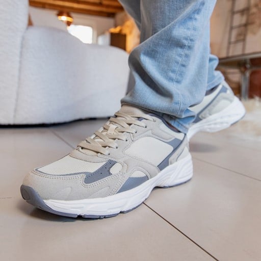Heren dad sneakers beige grijs