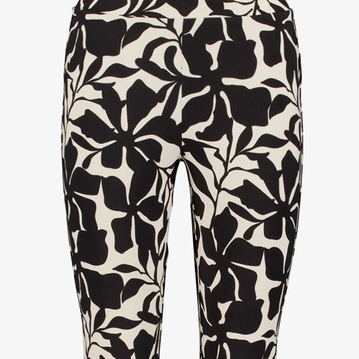 Dames flared broek bloemenprint zwart wit