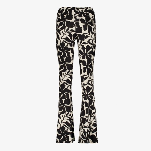 Dames flared broek bloemenprint zwart wit