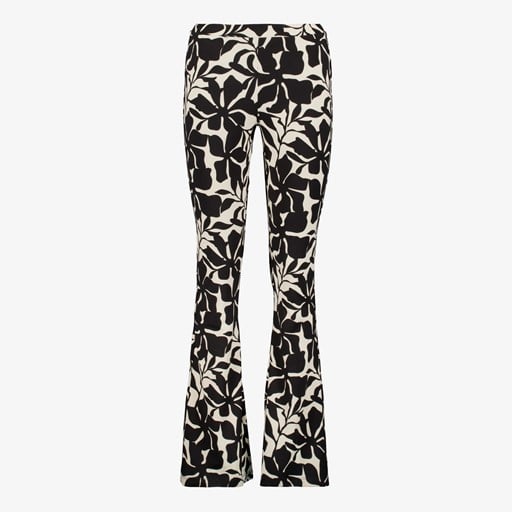 Dames flared broek bloemenprint zwart wit