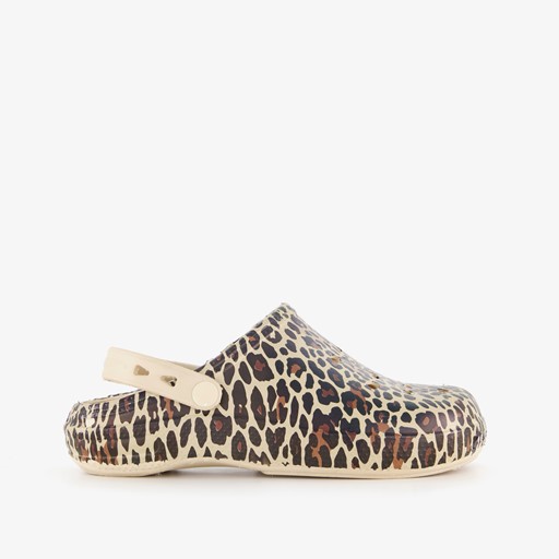 Dames klompen met panterprint beige