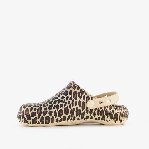 Dames klompen met panterprint beige