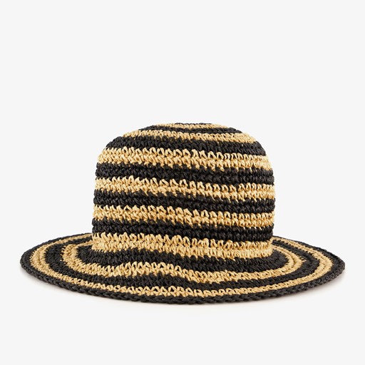 Dames strohoed gestreept beige zwart