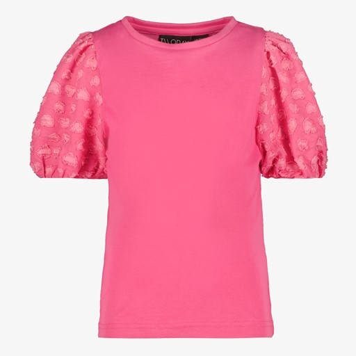 Meisjes T-shirt met hartjes pofmouwen roze