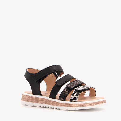 Meisjes sandalen met luipaardprint zwart