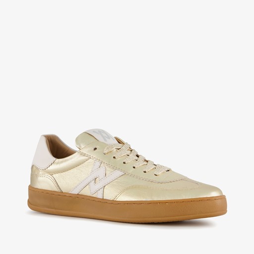 Leren dames sneakers metallic goud