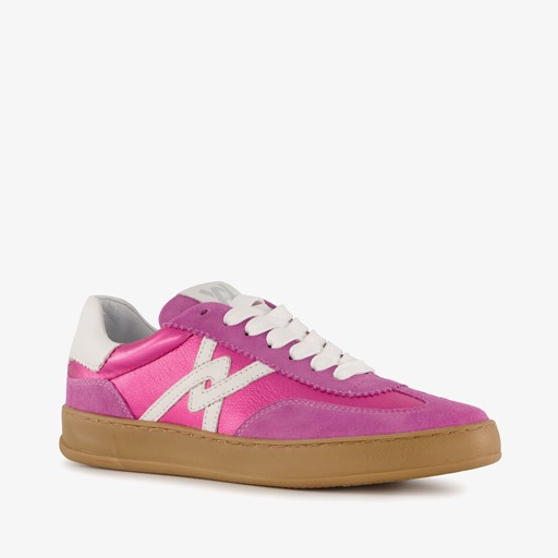 Leren dames sneakers metallic roze